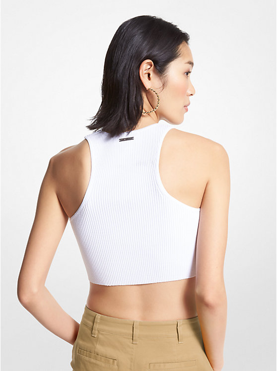 Women Michael Kors Ribbed Recycled Viscose Blend Cropped Tanks White | PXWSRD-405