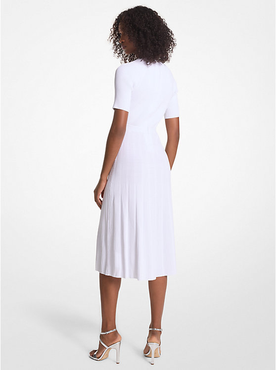 Women Michael Kors Ribbed Stretch Knit Button Midi Dress White | ABRMTW-694