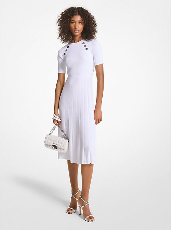 Women Michael Kors Ribbed Stretch Knit Button Midi Dress White | ABRMTW-694