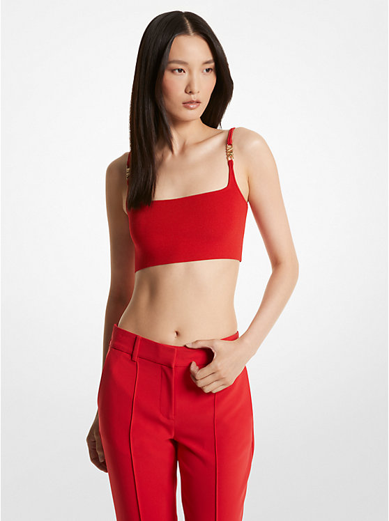 Women Michael Kors Ribbed Stretch Knit Cropped Tanks Red | GDAYXH-762