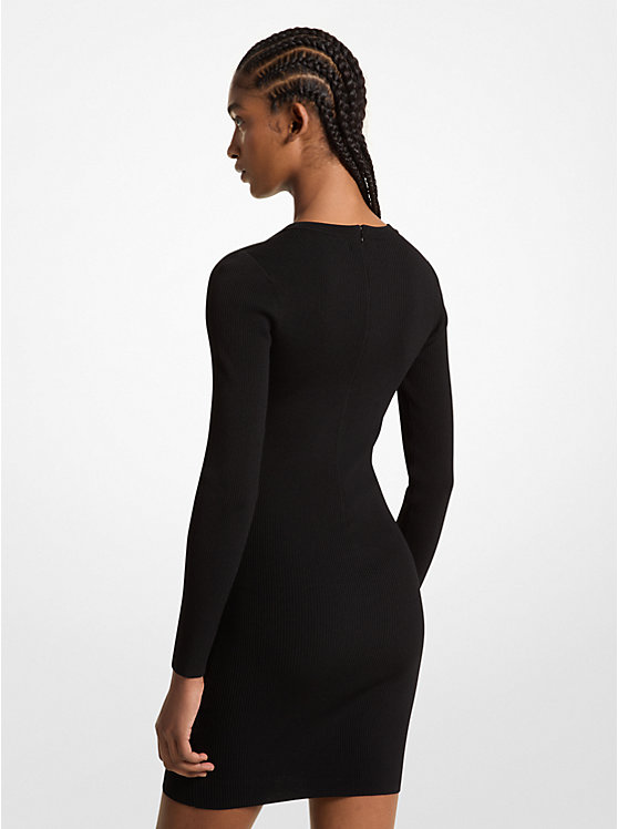 Women Michael Kors Ribbed Stretch Knit Lace-Up Dress Black | QTSOFI-814