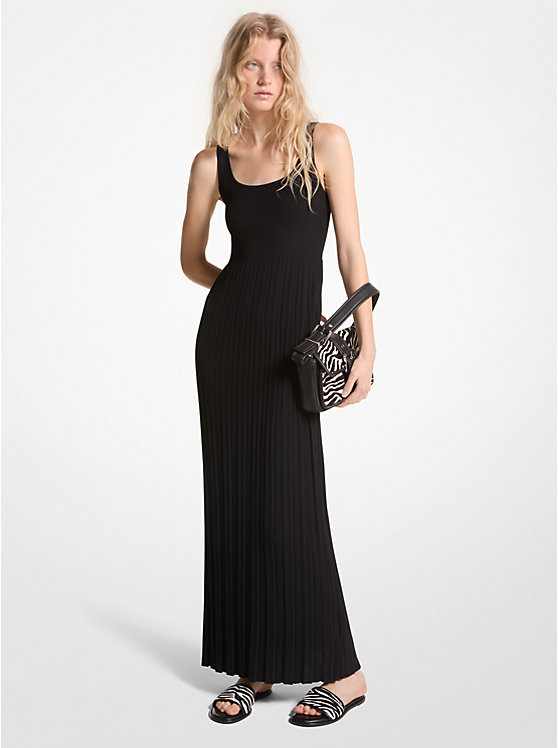 Women Michael Kors Ribbed Stretch Knit Maxi Dress Black | SOJBXM-869