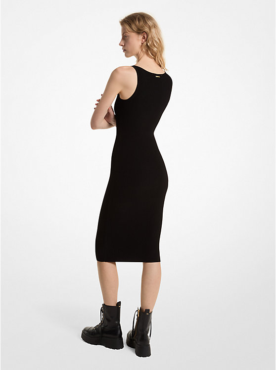 Women Michael Kors Ribbed Stretch Knit Midi Tank Dress Black | IMSGQO-829