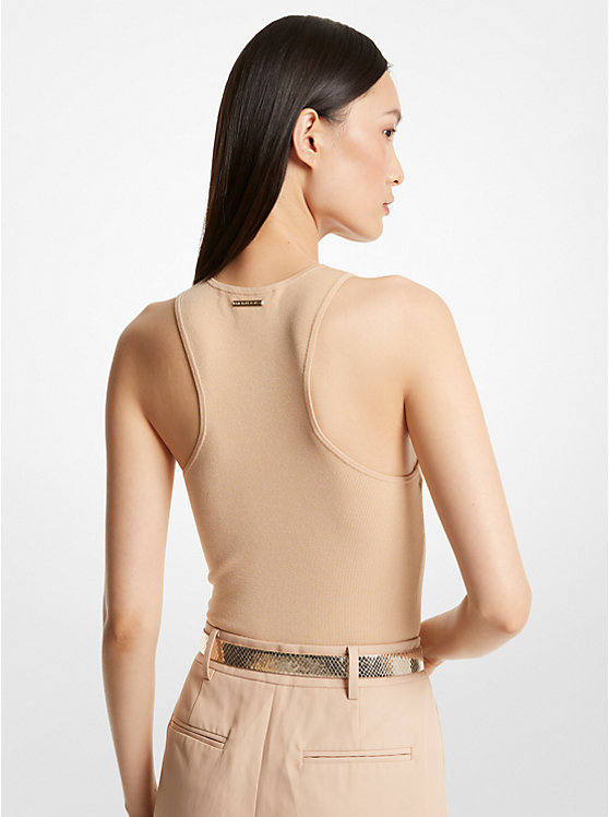 Women Michael Kors Ribbed Stretch Knit Racerback Tops Beige | IUECOX-352