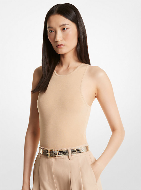 Women Michael Kors Ribbed Stretch Knit Racerback Tops Beige | IUECOX-352