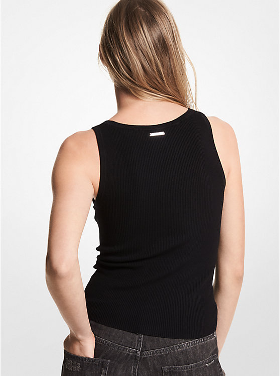 Women Michael Kors Ribbed Viscose Tanks Black | GNLCIF-617