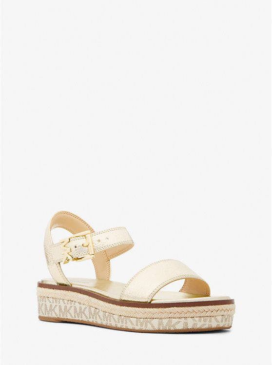 Women Michael Kors Richie Metallic and Logo Platform Espadrilles Espadrilles Gold | VQZBRH-803