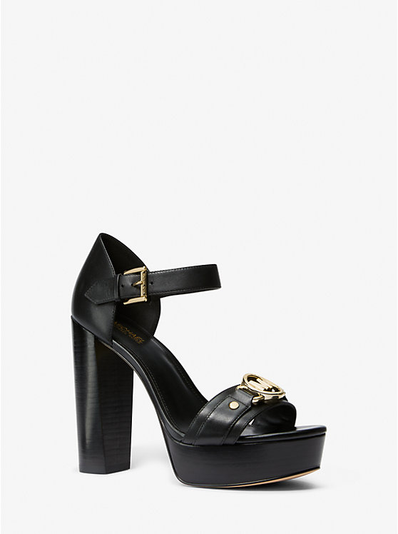 Women Michael Kors Rory Leather Platform Sandals Black | SYJDEO-165