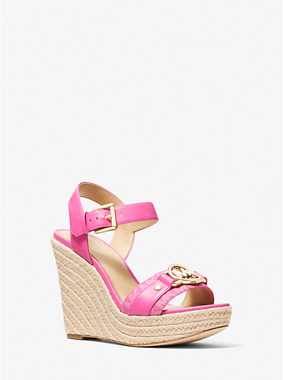 Women Michael Kors Rory Logo Trim Wedge Sandals Pink | KIWTFJ-401