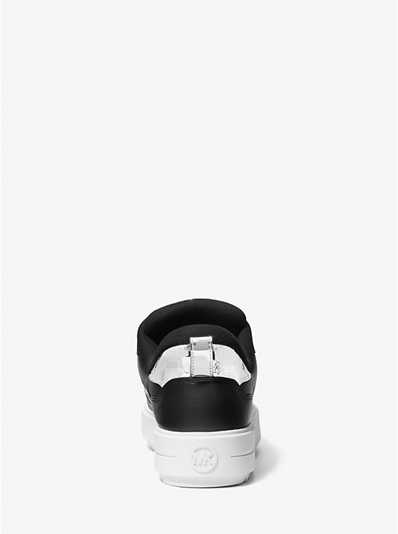 Women Michael Kors Rumi Leather and Logo-Embossed Metallic Platforms Sneakers Silver | JIVAWE-375