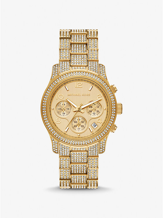 Women Michael Kors Runway Pavé Gold-Tone Watches Gold | DWNQGH-214