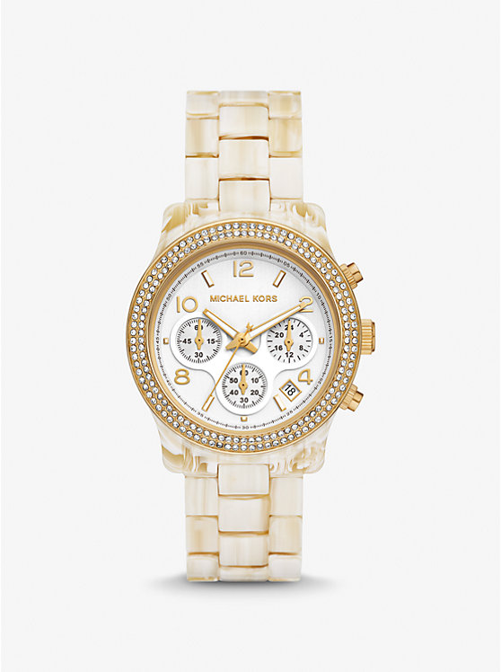 Women Michael Kors Runway Pavé Gold-Tone and Acetate Watches Gold | EVSLHQ-075