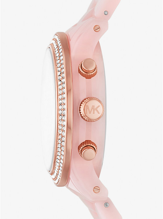 Women Michael Kors Runway Pavé Rose Gold-Tone and Blush Acetate Watches Pink | ALYRMJ-710