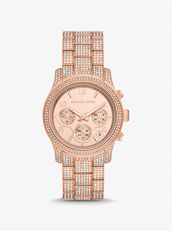 Women Michael Kors Runway Pavé Rose Gold-Tone Watches Rose Gold | ZGVUAP-405