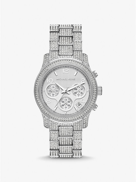 Women Michael Kors Runway Pavé Silver-Tone Watches Silver | SAVJCG-350