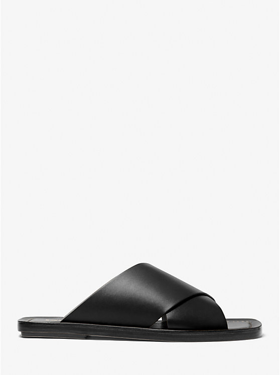 Women Michael Kors Ruth Leather Slide Sandals Black | NEFILC-362