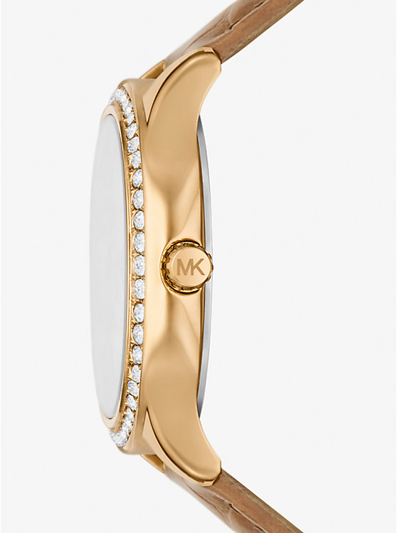 Women Michael Kors Sage Pavé Gold-Tone and Crocodile Embossed Leather Watches Gold | XSEBRU-078