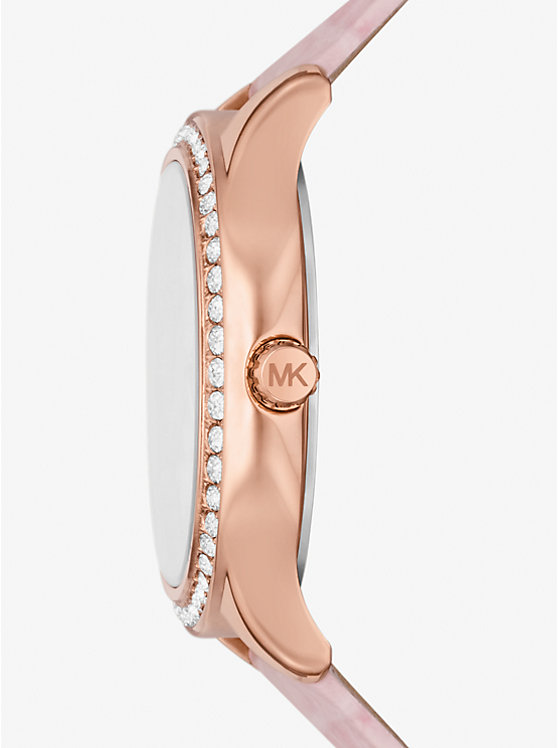 Women Michael Kors Sage Pavé Rose Gold-Tone and Crocodile Embossed Leather Watches Pink | CPABNE-136