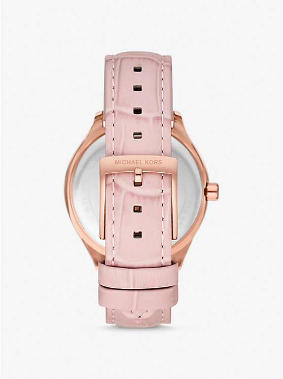 Women Michael Kors Sage Pavé Rose Gold-Tone and Crocodile Embossed Leather Watches Pink | CPABNE-136