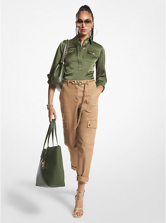 Women Michael Kors Satin Shirts Green | CLRGNQ-270