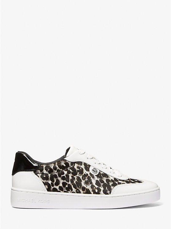 Women Michael Kors Scotty Leopard Print Calf Hair Sneakers Black | TELGYP-841