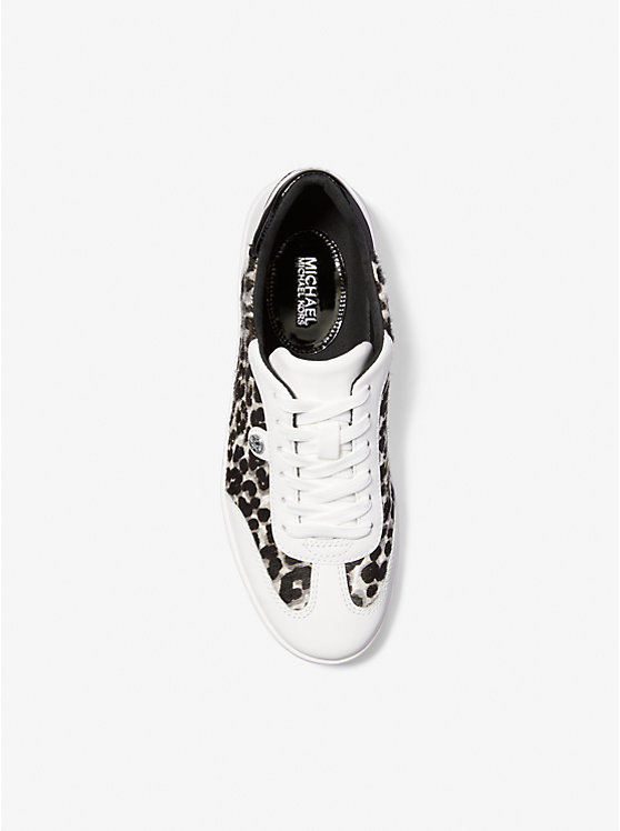 Women Michael Kors Scotty Leopard Print Calf Hair Sneakers Black | TELGYP-841