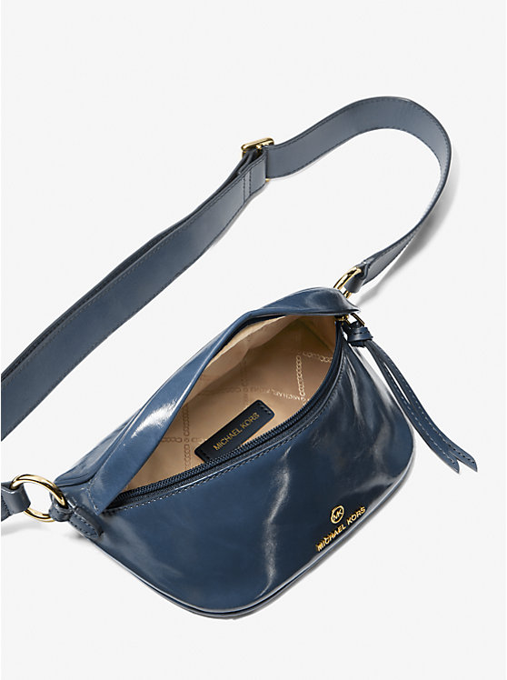 Women Michael Kors Slater Extra-Small Patent Leather Sling Pack Crossbody Bags Navy | CEANWI-921