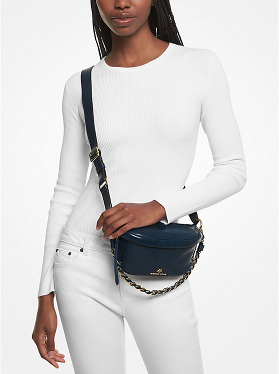 Women Michael Kors Slater Extra-Small Patent Leather Sling Pack Crossbody Bags Navy | CEANWI-921