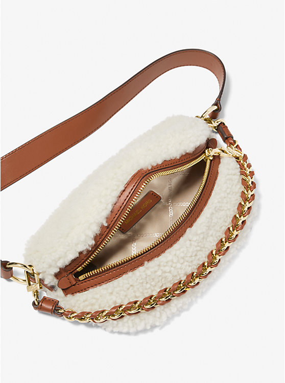 Women Michael Kors Slater Extra-Small Shearling Sling Pack Crossbody Bags Beige | DEOSZH-596