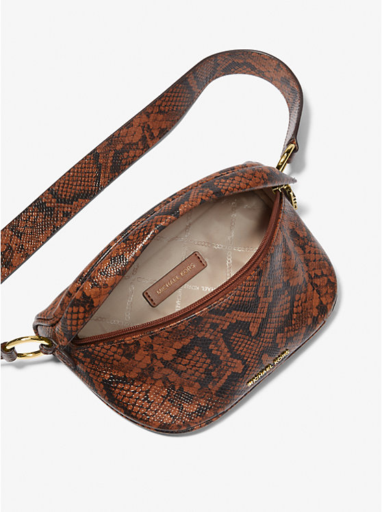 Women Michael Kors Slater Extra-Small Snake Embossed Leather Sling Pack Crossbody Bags Brown | AKQDWI-048