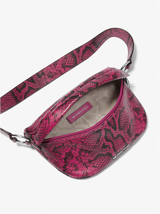 Women Michael Kors Slater Extra-Small Snake Embossed Leather Sling Pack Crossbody Bags Deep Fuchsia | YATZRE-461