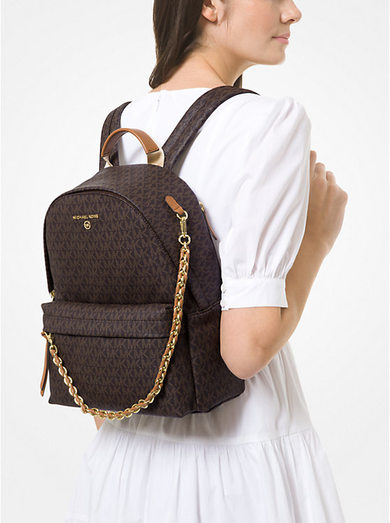 Women Michael Kors Slater Medium Logo Backpack Chocolate | WRMSKL-289