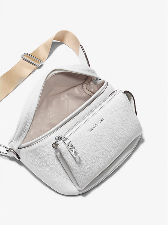 Women Michael Kors Slater Medium Pebbled Leather Sling Pack Shoulder Bags White | QWBSTM-405