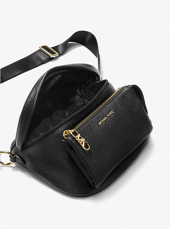 Women Michael Kors Slater Medium Pebbled Leather Sling Pack Crossbody Bags Black | GQLYTW-385