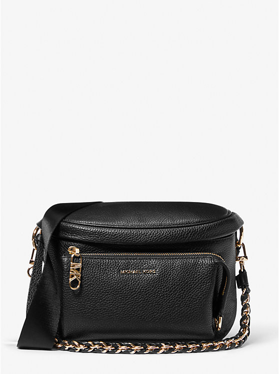 Women Michael Kors Slater Medium Pebbled Leather Sling Pack Crossbody Bags Black | GQLYTW-385