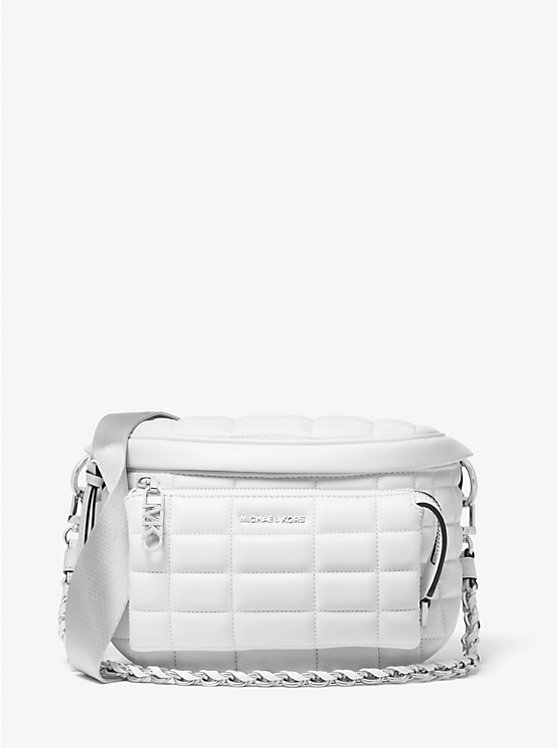 Women Michael Kors Slater Medium Quilted Leather Sling Pack Crossbody Bags White | EHOLZW-793