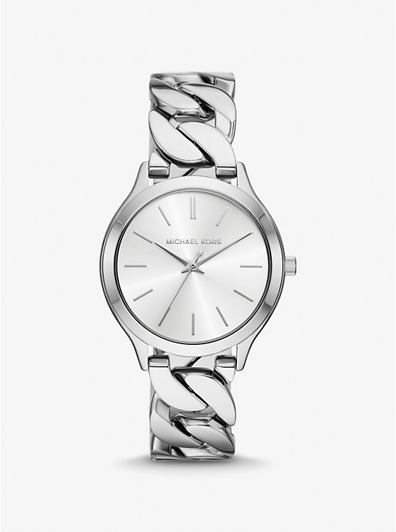 Women Michael Kors Slim Runway Silver-Tone Curb-Link Watches Silver | AFDZLI-139