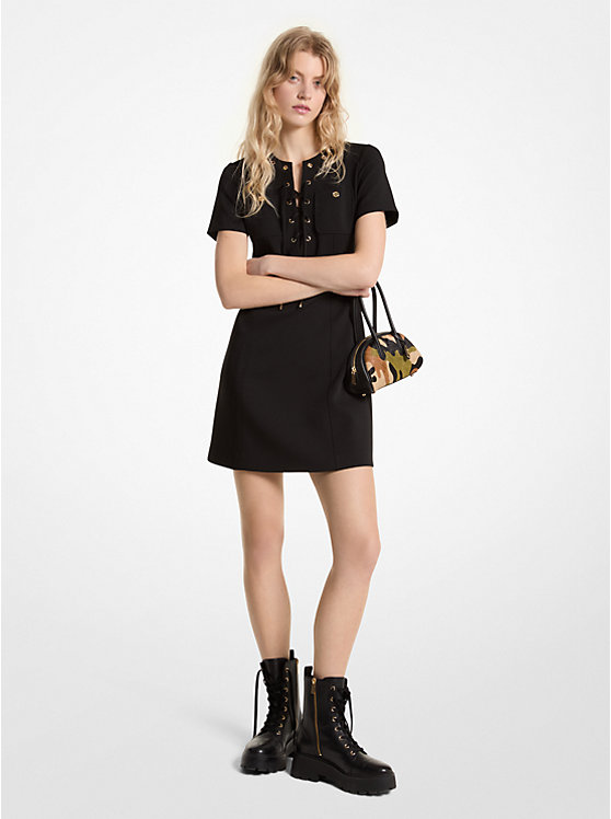 Women Michael Kors Stretch Crepe Lace-Up Dress Black | DJIMAU-328