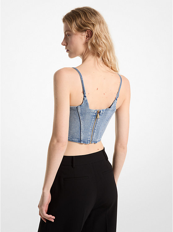 Women Michael Kors Stretch Denim Bustier Tops Blue Wash | ZXNAIM-825