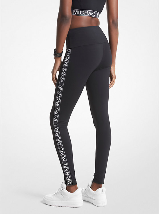 Women Michael Kors Stretch Nylon Logo Tape Leggings Black | QODTXB-042