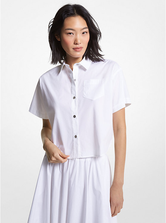 Women Michael Kors Stretch Organic Cotton Poplin Cropped Shirts White | XYBKZI-907