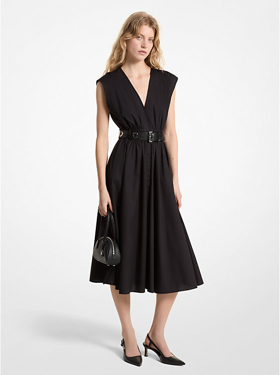 Women Michael Kors Stretch Organic Cotton Poplin Midi Dress Black | MWETQJ-973