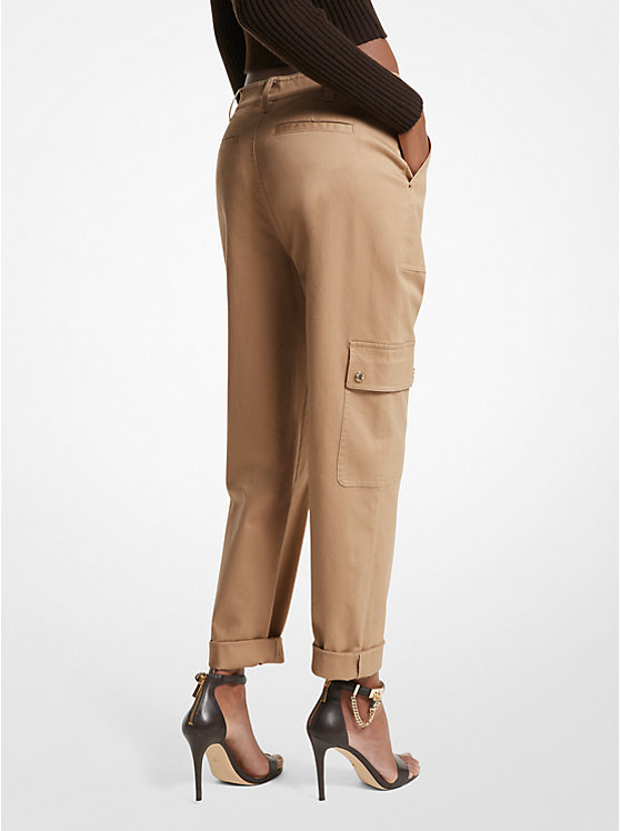 Women Michael Kors Stretch Organic Cotton Cargo Pants Dark Brown | OYFGRH-427