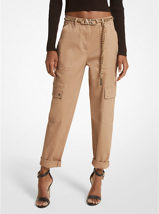 Women Michael Kors Stretch Organic Cotton Cargo Pants Dark Brown | OYFGRH-427