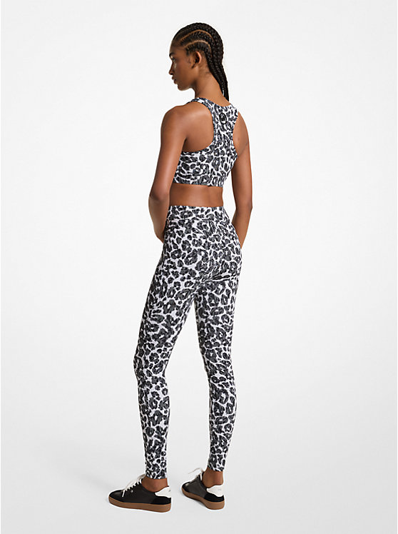 Women Michael Kors Stretch Recycled Nylon Leopard Logo Leggings Grey | CVRHLG-075