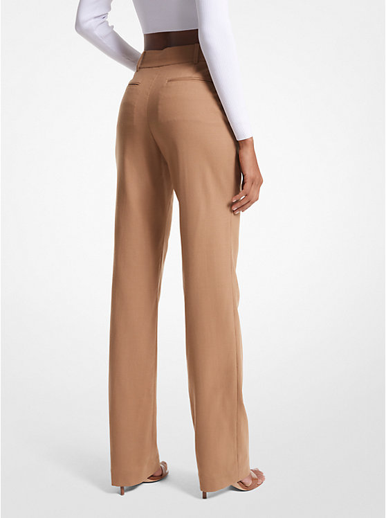 Women Michael Kors Stretch Wool Pants Dark Brown | QBFIAN-835