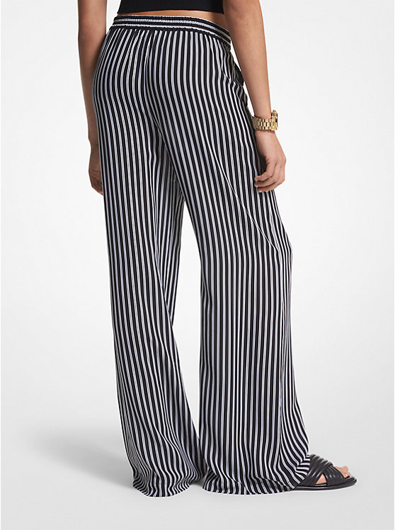 Women Michael Kors Striped Georgette Wide-Leg Pants Black | ZIJCPU-807