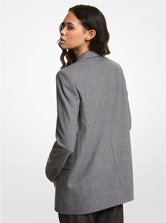 Women Michael Kors Striped Stretch Wool Boyfriend Blazers Blue Multicolor | WLJRXE-754