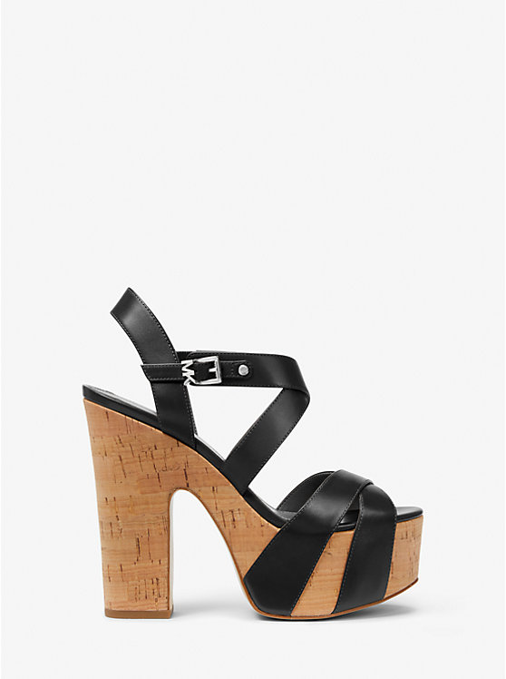 Women Michael Kors Suki Leather Platform Sandals Black | CLBGYX-615