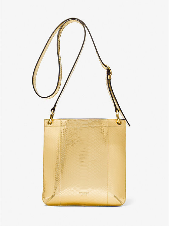 Women Michael Kors Tate Small Metallic Python Embossed Leather Crossbody Bags Gold | DJLEGA-847